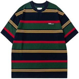 NORYBRAND短袖TEE条纹 情侣t恤棉夏季宽松半袖复古小众cleanfit