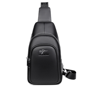 萨奇袋鼠真皮胸包男2025新款大容量商务休闲背包软牛皮单肩斜挎包