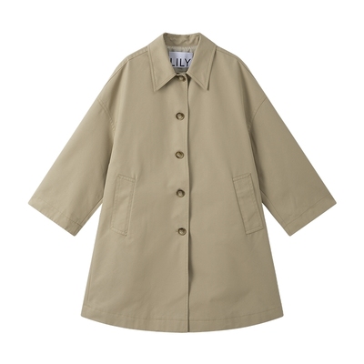 LILY卡其色通勤雅丹长绒棉风衣