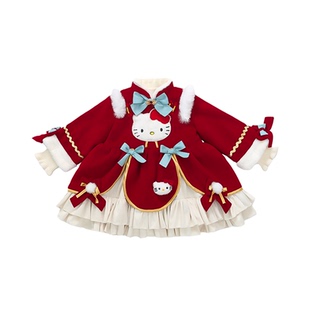 女童洛丽塔公主裙秋冬加绒2025新款儿童生日礼服红裙子长袖连衣裙