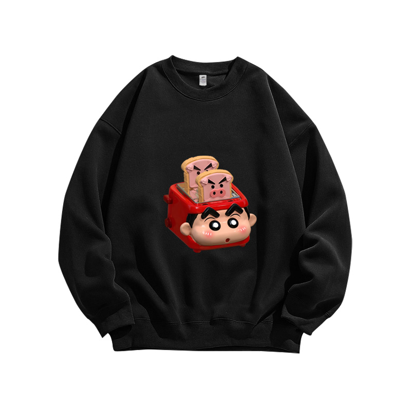 蜡笔小新小猪个性印花设计重磅纯棉卫衣服高街男女同款情侣上衣服