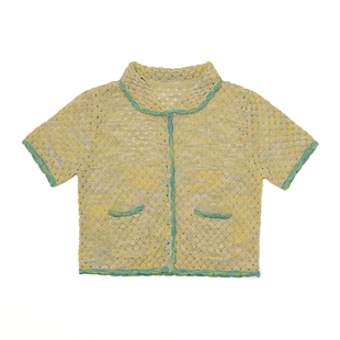 小开衫不等式原创夏针织拼色女波浪下摆甜美镂空2024新款上衣