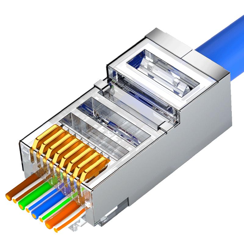 山泽电话网线穿孔式rj45水晶头超五5六6类千兆网线屏蔽网络对接头