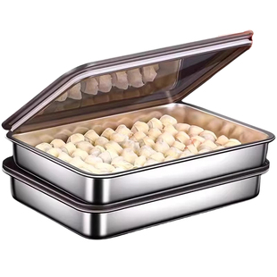 316饺子盒不锈钢食品级水饺备菜盘速冻保鲜盒冰箱冷冻盒带密封盖