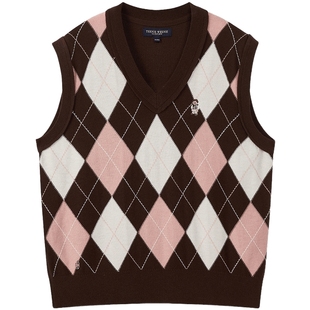 【赵露思同款】TeenieWeenie小熊女装2025早冬新款菱形格针织背心