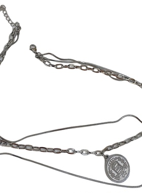 王嘉尔同款钛钢多层女王头像硬币吊坠项链简约小众设计叠戴颈链