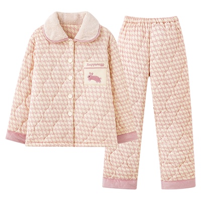 三层加厚睡衣女夹棉珊瑚绒家居服