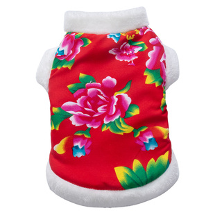 猫咪东北大花棉袄冬季加厚保暖新年唐装宠物服装拜年喜庆狗狗衣服