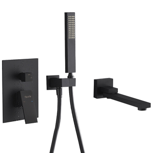 鼎菲 暗装花洒黑色套装入墙式精铜混水阀淋浴龙头冷热阀体