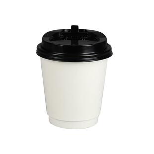 奇典一次性纸杯咖啡杯白色双层带盖豆浆杯奶茶杯高档热饮打包杯子