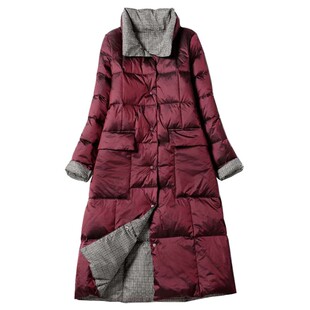 反季双面穿大码羽绒服女胖妹妹200斤中长款两面穿白鸭绒过膝外套