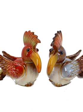 大嘴陶瓷可爱风情侣微景观摆件