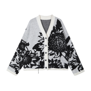 LADY’S DIARY慵懒风提花毛衣女2025秋绵羊毛针织开衫高级感外套