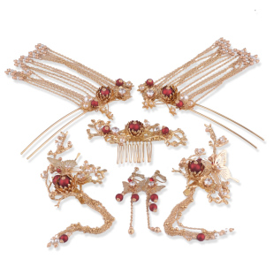 新娘古装秀禾头饰汉服发饰套装中式流苏凤冠霞帔步摇敬酒服配饰