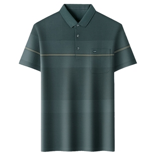 鹿竹爸爸夏装短袖t恤真口袋中年男士丝光棉Polo衫中老年父亲衣服