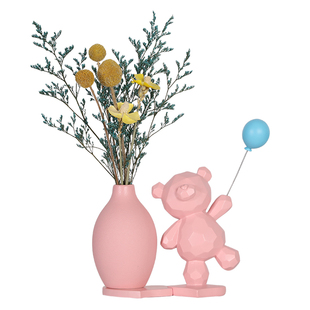 小熊摆件北欧创意花瓶插花干花客厅电视柜桌面装饰品治愈系小物件