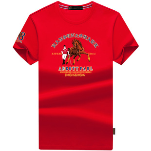 高档正品保罗专柜红色t恤男短袖夏季轻奢丝光棉圆领半袖大码体恤T