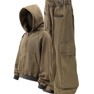 【HOMIXIDE BENO同款】 HODGETUNG 重磅水洗做旧街头废土休闲套装