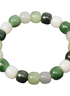 和田玉手链白玉手饰翡翠莲花手串路路通多彩算盘腰鼓仿古玉雕神绚