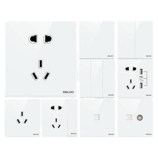 德力西玻璃镜面大板86型五孔双控电源家用开关16A插座面板881白