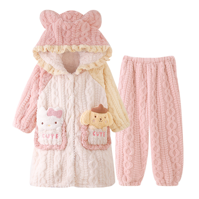 女童睡衣珊瑚绒加厚睡袍浴袍套装