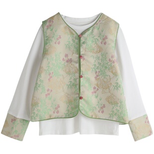 布丁哈鲁童装夏装女童2026夏季新款新中式国风马甲长袖牛仔裤套装