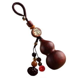 九华山直发紫檀木钥匙扣福禄平安挂件小葫芦吊坠钥匙链实木葫芦扣