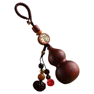 九华山直发紫檀木钥匙扣福禄平安挂件小葫芦吊坠钥匙链实木葫芦扣