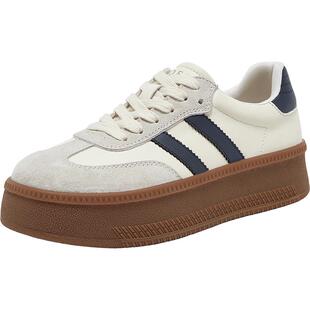 百思图2026春季新款百搭真皮厚底德训鞋增高运动休闲女鞋D5076AM6