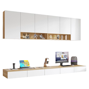 实木壁挂式墙上书架壁柜墙面置物架挂墙书柜吊柜悬空式书桌电脑桌