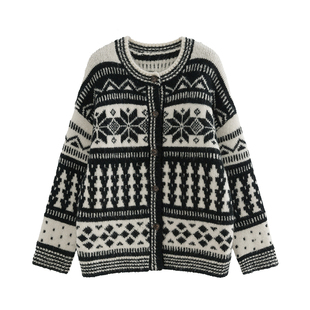 Moershop 经典雪绒花 复古费尔岛羊毛针织开衫阔腿裤秋冬毛衣套装