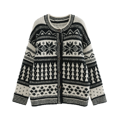 Moershop 经典雪绒花 复古费尔岛羊毛针织开衫阔腿裤秋冬毛衣套装