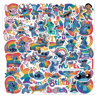 500张卡通可爱动画星际宝贝彩虹史迪仔贴纸史迪奇儿童玻璃水杯吉他笔记本电脑平板行李箱头盔防水贴画迪士尼