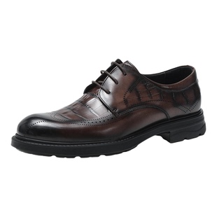 Camel/骆驼男鞋2026秋季真皮休闲增高布洛克皮鞋男商务正装德比鞋