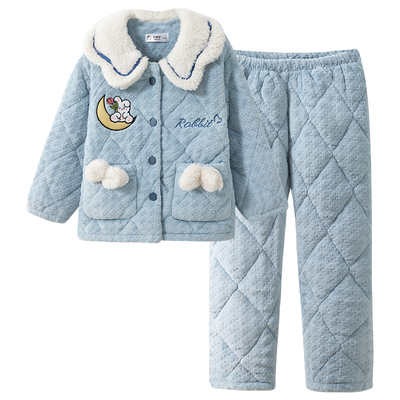 英博伦女童睡衣冬季加厚款法兰绒儿童家居服三层夹棉珊瑚绒中大童