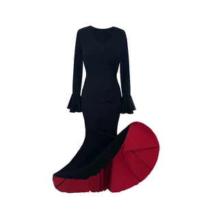 B-babes【红底步步生莲】秋冬显瘦气质步步生莲鱼尾性感包臀长裙