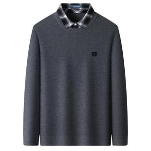 [羊毛假两件]梦特娇男士羊毛针织衫秋冬翻领华夫格针织毛衣保暖J