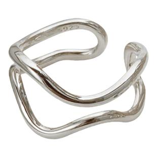 S925纯银女款戒指设计小众不规则流线型波浪戒指简约基础款指环潮