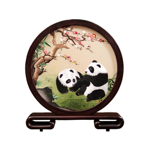 苏绣双面绣摆件刺绣国宝熊猫蜀绣非遗摆台中国风特色伴手礼送老外