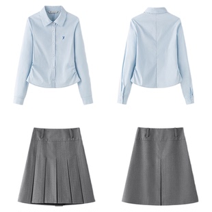 东京岁时记jk新款蓝色长袖衬衫清律中上衣小个子学院风衬衣套装女
