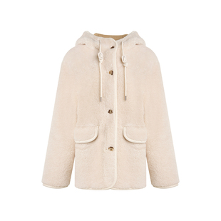 Kroche 绒化入冬 羊羔毛皮毛一体慵懒廓形宽松稍长连帽外套