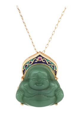 民族风仿玉石佛公吊坠镶嵌玉髓古法金工艺项链挂件网红直播货源