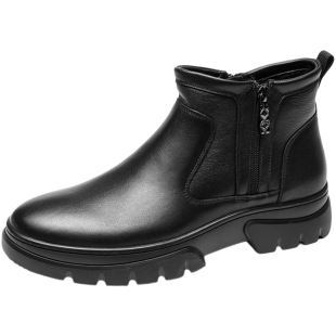 沙驰男鞋羊皮毛一体皮靴2025冬季新款加绒保暖时装靴真皮短靴棉靴