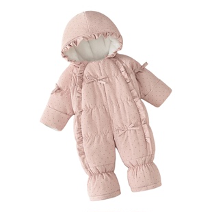 新生儿冬季满月女宝宝连体衣外出夹棉加绒棉衣保暖哈衣外出防风衣
