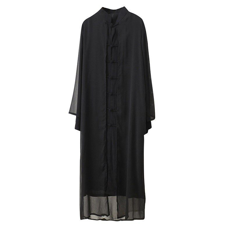 中国风棉麻汉服长外套假两件茶服