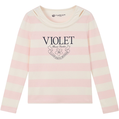 elandkids女童条纹假两件T恤