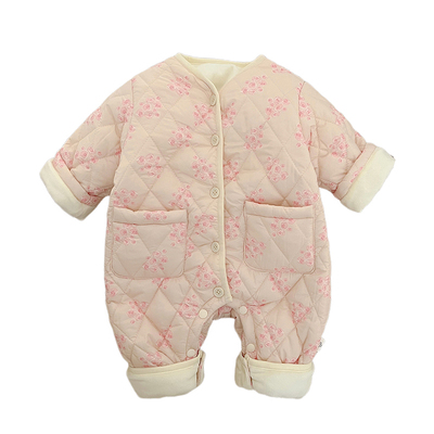 女宝宝冬季连体衣可爱碎花棉爬服