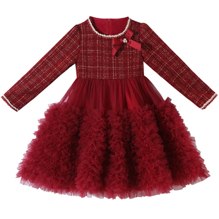 女童连衣裙秋冬裙子红色2025新款洋气女孩加绒公主裙儿童生日冬季