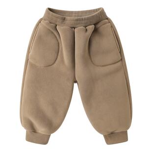 右欧儿童奥粒绒卫裤男童女童加绒加厚运动裤纯色冬季新款童装裤子