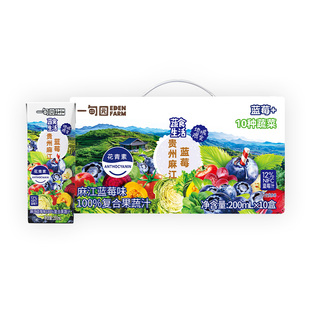 蔬食生活蓝莓味100%果蔬汁 麻江蓝莓+10种蔬菜补充花青素200mL*10